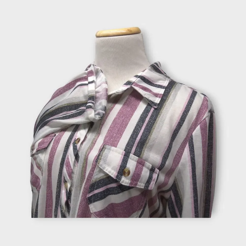 Women's Eden & Olivia Striped Button Up Blouse Size Medium - Picture 1 of 9
